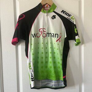 Women's Pink Ribbon Breast Cancer Short Sleeve Cycling Jersey Full Zip M/L